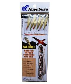 Plumas Hayabusa FLASHER Gold M Sabiki 210cm – Metralleta con 6 anzuelos y línea Seaguar