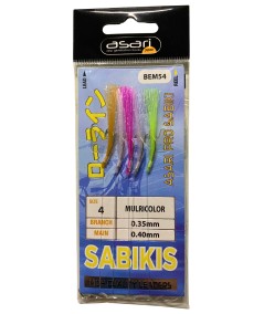 Plumas Asari Pro Sabiki Multicolor nº4 - Metralleta 5 anzuelos, 0.40 mm