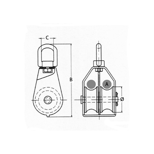 Polea doble giratoria INOX 25 mm | articulada