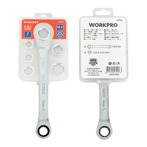 Llave de Estrella WORKPRO CR-V doble con carraca y 6 bocas (7 piezas)