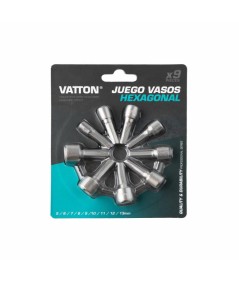 Juego de vasos hexagonales VATTON 1/4” 9 piezas