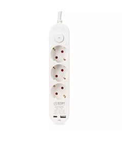 Base múltiple 3 tomas Schuko con USB blanca