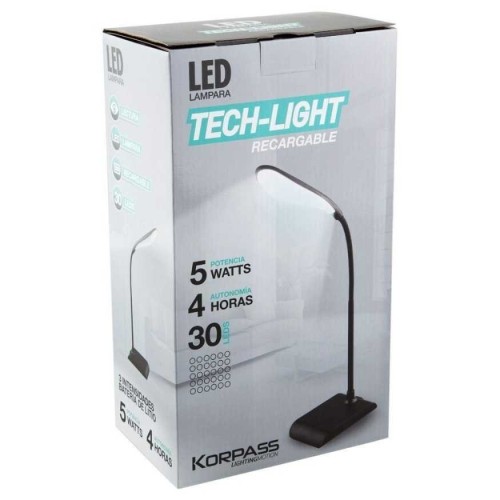 Lámpara LED Korpass 5W Oval Blanca Recargable para Escritorio – 30 Leds, Luz Fría