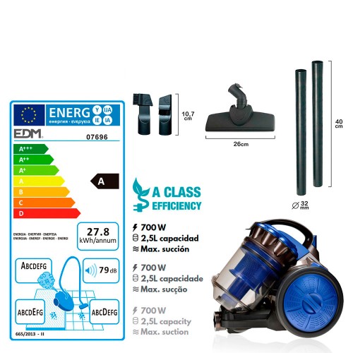 Aspiradora Multiciclónica EDM 700W | Potente, Sin Bolsa y Clase A