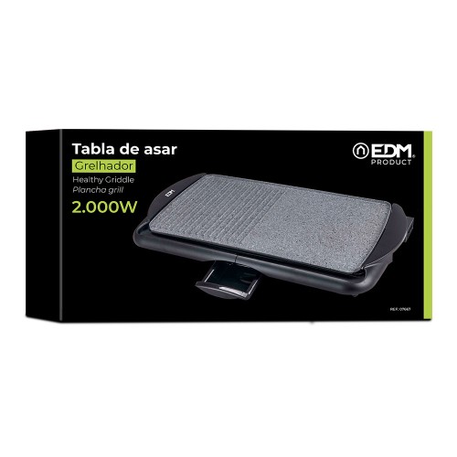 Plancha de Asar Efecto Piedra 2000W | Superficie Antiadherente y Temperatura Regulable